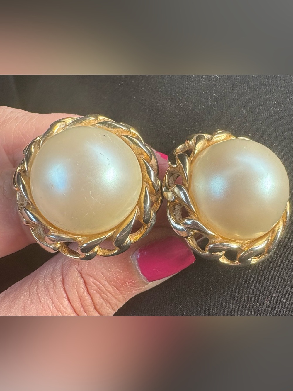 Classic chain link pearl round earrings Richelieu